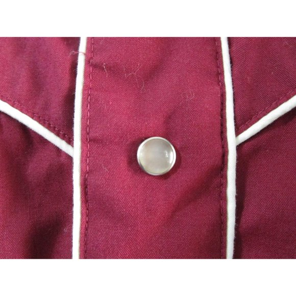Vintage 70s Levis Pearl Snap Womans S Western Cowboy Rodeo Shirt Maroon White - Picture 9 of 16